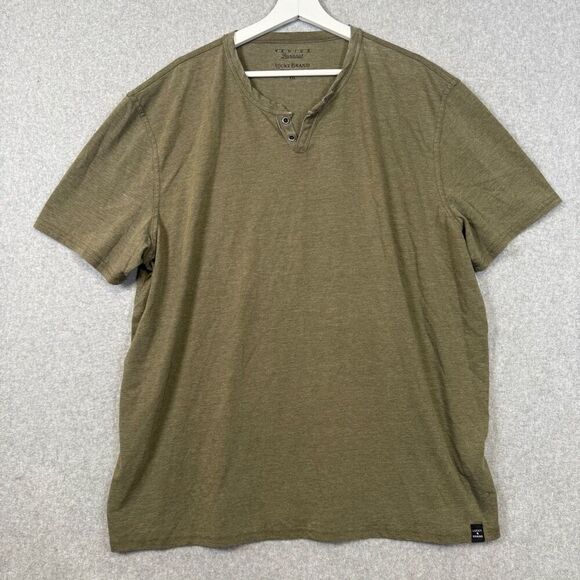 Brand New Lucky Brand Venice Burnout Men's XXL 2XL Light Brown T-Shirt Buttoned - Picture 1 of 8